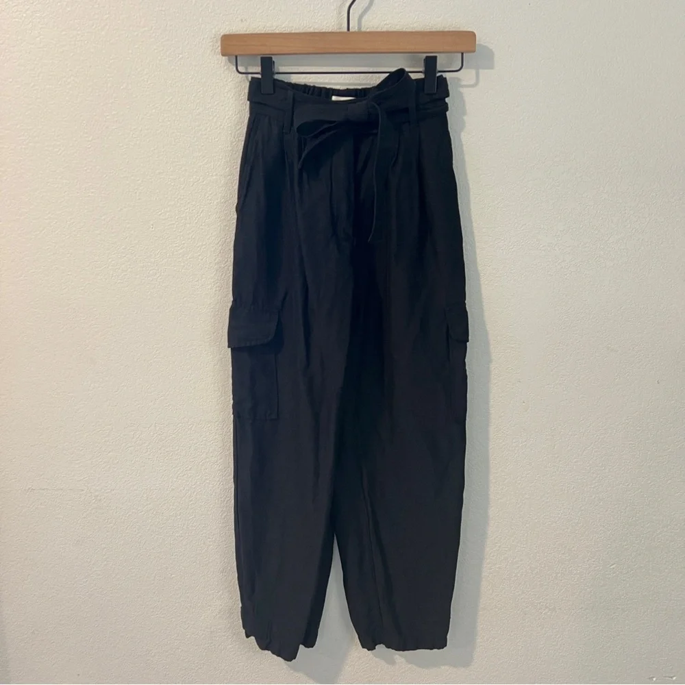 Aritzia Wilfred‎ Kafka Belted Linen Blend Pleated Cargo Pants Black Size 00